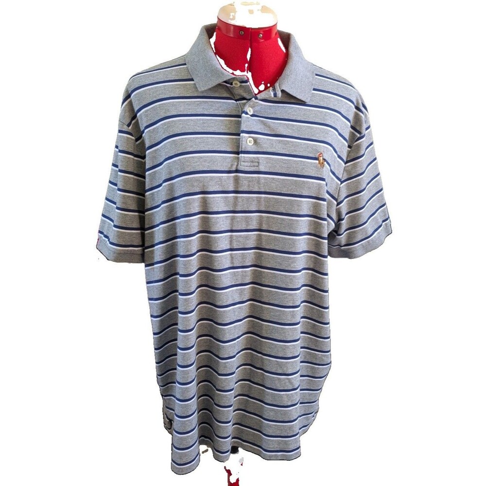 Polo Ralph Lauren Men’s Blue, Gray, And White Striped Polo Size Large
